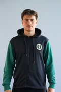 Crest Logo zip up hoodie with green sleeves